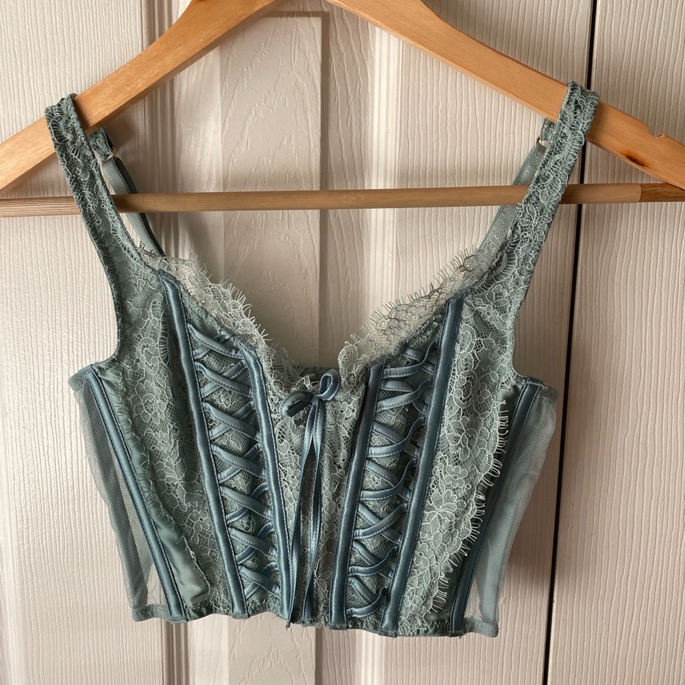 VICTORIA’S SECRET Dream Angels Sagebrush Green Lace-Up Bustier Corset Top SZ XS - Picture 2 of 8